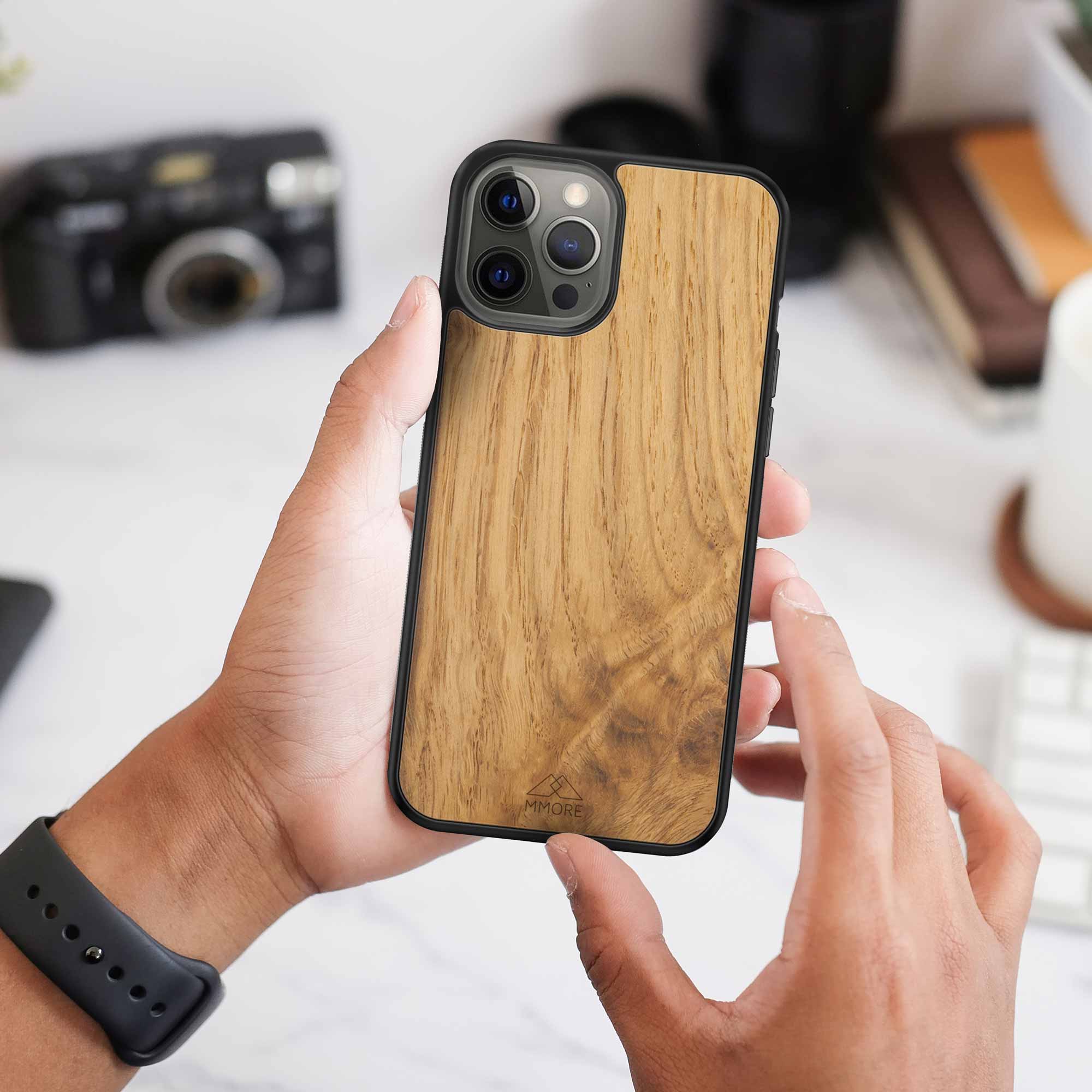 Oak Wood Phone case held in hand